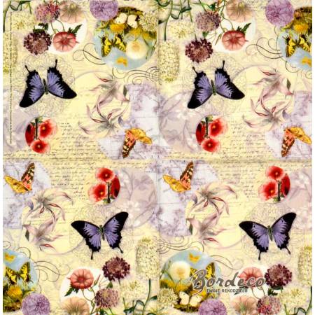 Serwetka decoupage firmy PUNCH STUDIO motyle i kwiaty 33x33cm